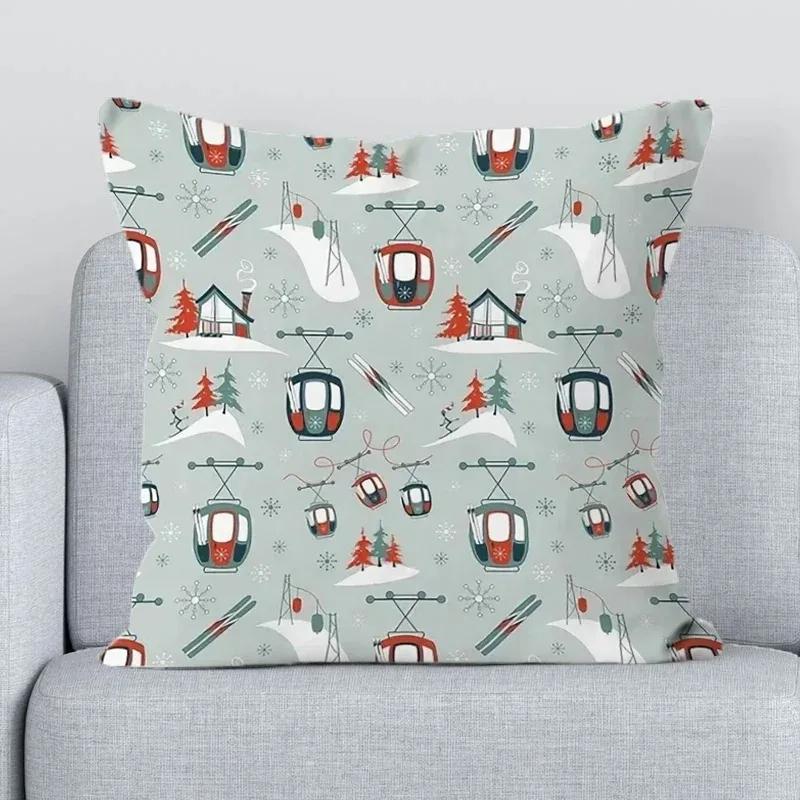 Skigebiet Ski Requisiten Bedruckte Dekoration Bürodekoration Kissenbezug Heim Kissenbezug Quadratisch