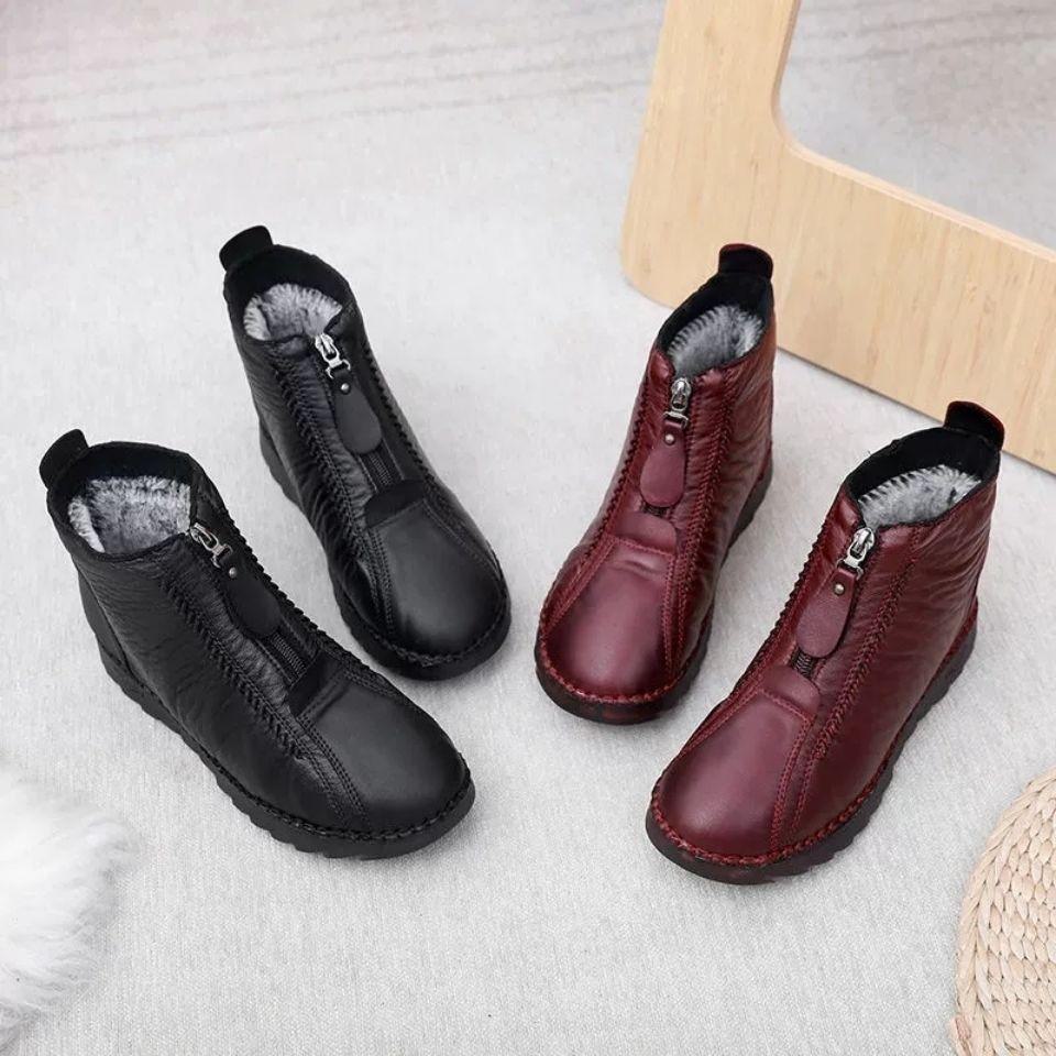 Warme Winterschuhe aus Baumwolle mit Samtfutter für Menschen mittleren und höheren Alters – rutschfeste Schneestiefel mit flacher Sohle 2024