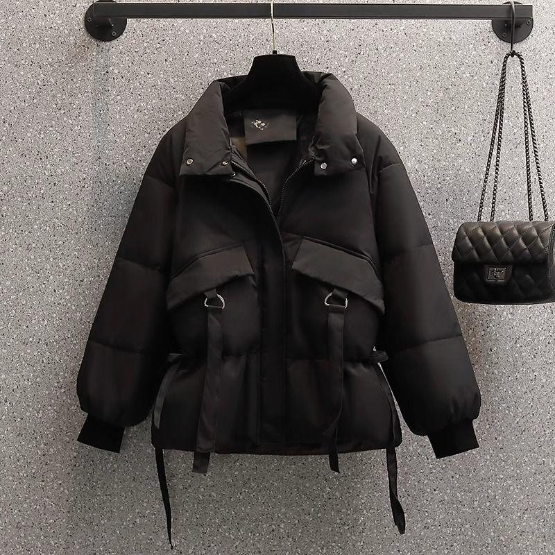 

Женская корейская свободная хлопковая куртка средней длины со стоячим воротником, легкая и теплая зимняя хлопковая куртка, утолщенная женская куртка 2XL чёрный