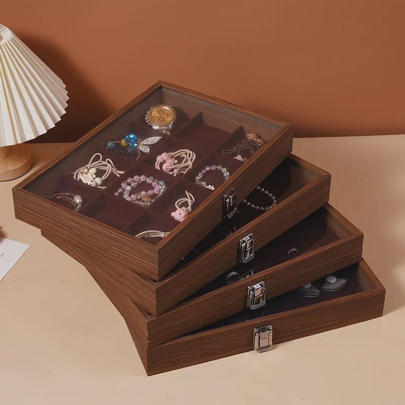 Walnut Wood Jewelry Storage Box with Lid for Bracelets, Necklaces, Rings, and Earrings