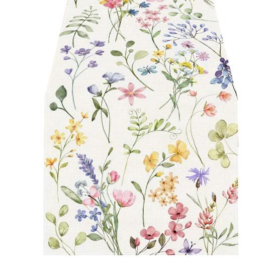Jarní květinový běhoun s kvetoucími květinami, stolní prádlo, tulipán, pratelný ubrus pro domácí, farmářské, večeře, dekorace