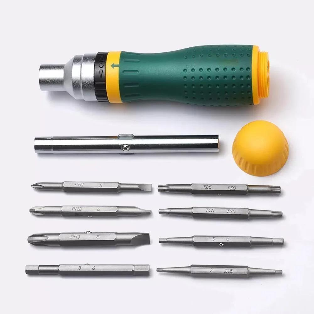 19 In 1 Interchangable Ratchet Screwdriver Set with 8 Double-Sided Bits Two-way Ratchet Multi-function Tool For Repairing