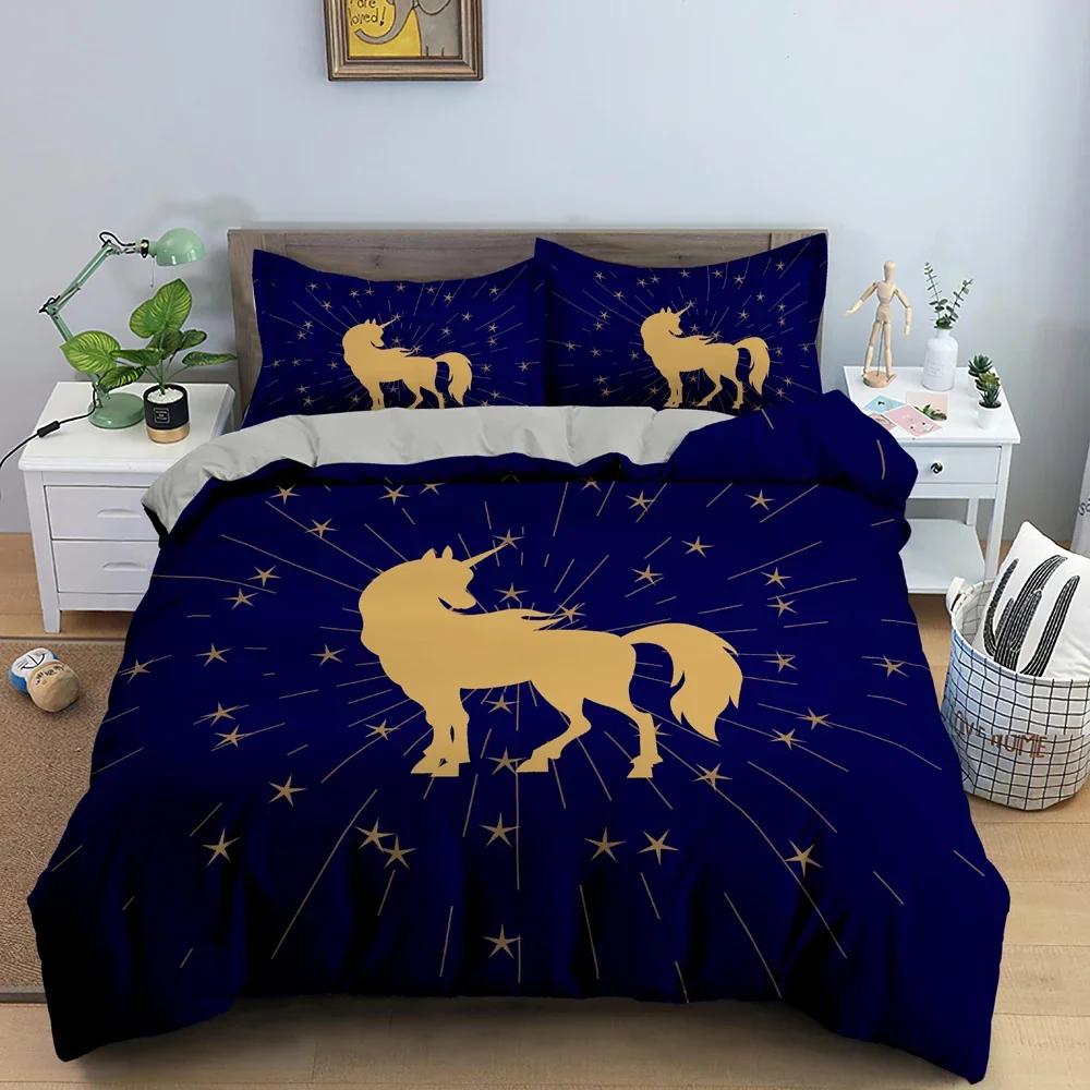 Cartoon Animal Unicorn Comfortable Duvet Quilt Cover Pillowcase Bedding Set Children Bedroom Decoration Home Textile