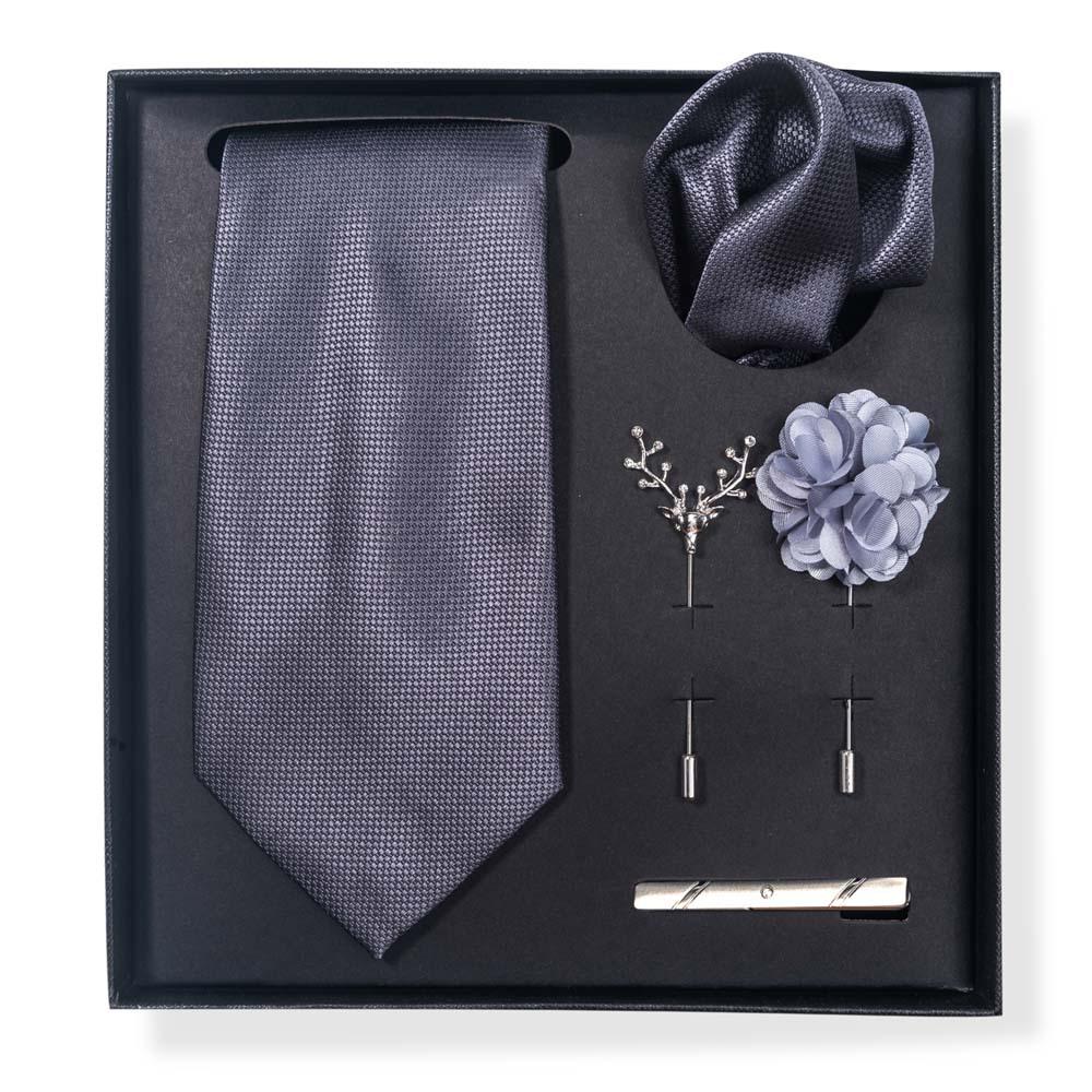 Paisley-Blumen-Krawatten-Geschenkset: Enthält Krawatte, Einstecktuch, Manschettenknöpfe, Ansteckblume und Krawattennadel in einer sechsteiligen Schachtel