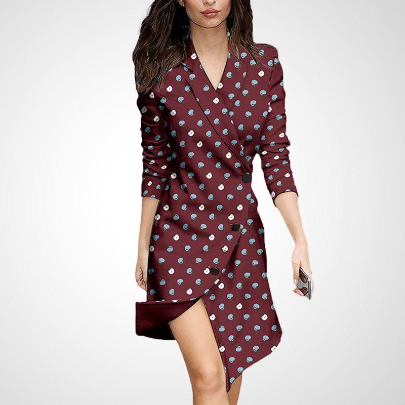 

Suit Collar Fashion Print Mid Length Long Length Figure Flattering Skirt Print L