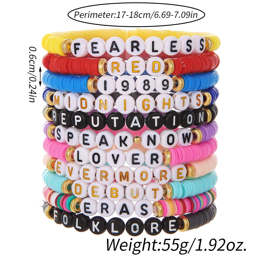 Freundschaftsarmband-Set:11-teilige Tonperlen im Stil einer adretten Surferin und Konzertsängerin, von der Musik inspirierte Armbänder, ideales Geburtstagsgeschenk für weibliche Fans(Taylor Fan Armband)