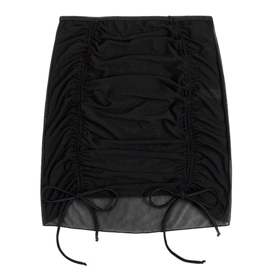 Women Mesh Bikini Wrap High Waist Side Drawstring See-through Cover Up Sunscreen