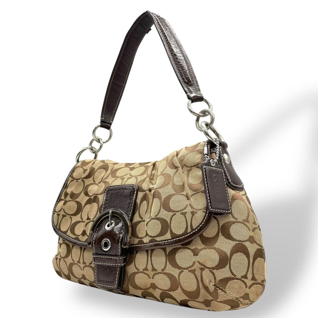 Used COACHShoulder Bag Brown canvas/Patent leather Women