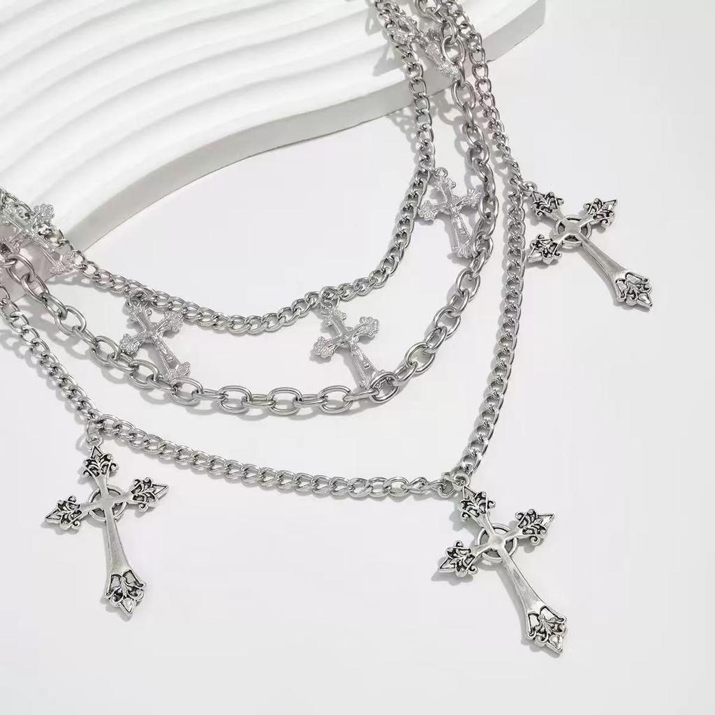 Punk Multi-Layer Cross Pendant Chain - Hot-Selling Metal Pants Accessory for Girls