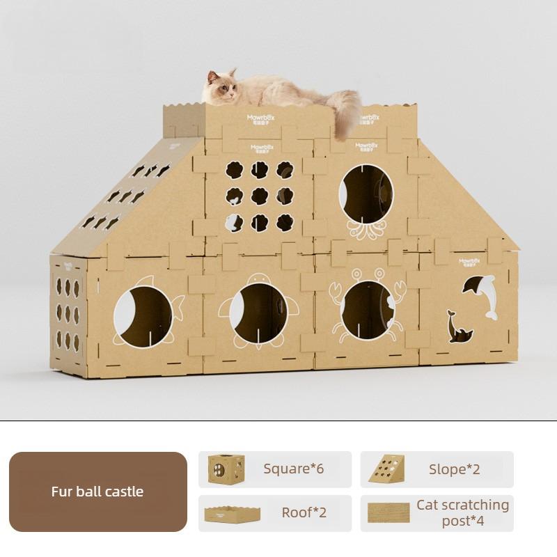 Corrugated Cardboard Cat Climbing Villa Multifunctional Scratching Board Wear-resistant Cat Tower Lightweight Large Game House