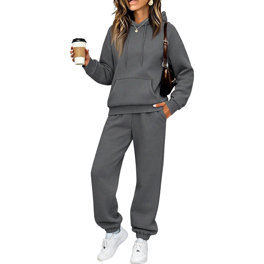 Women's Lined Hoodie and Jogger Pants 2 Piece Set, Casual Drop Shoulder Outfit