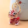 Chinese Style Lion Dance Rhinestone Metal Keychain Small Pendant Creative Backpack Keychain