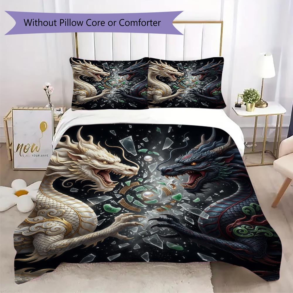 Dragon Pattern Bedding uilt Set uilt Cover Pillowcase Home Decoration Birthday Gift (1 * duvet cover + 2 * pillowcase without core)