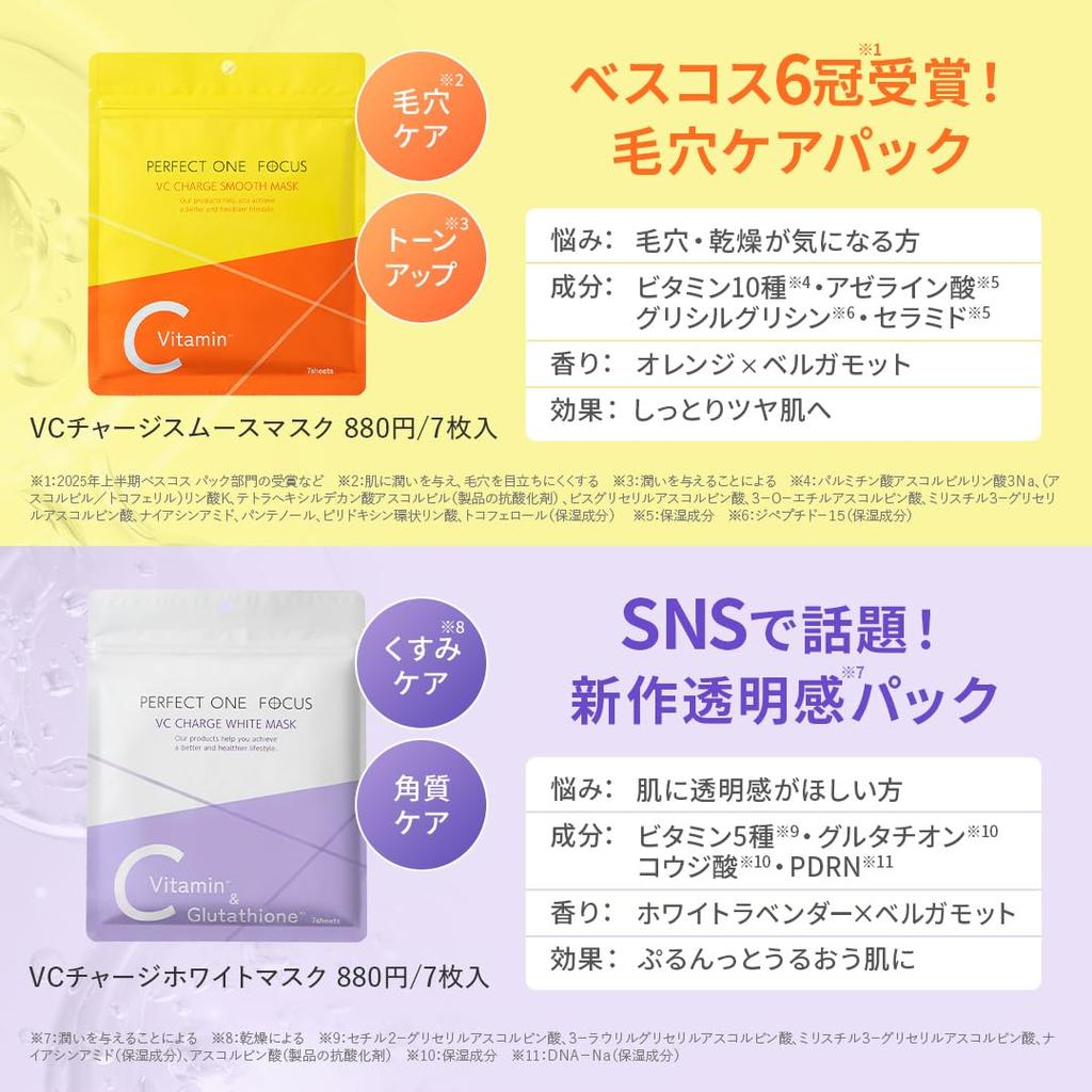 Perfekt One Focus VC Lade Glatte Maskenblätter x 2 Gesichtsmaske Azelainsäure Vitamin Feuchtigkeitsspendend Poren Pflege Trockenheit Hergestellt in Japan ONE (7