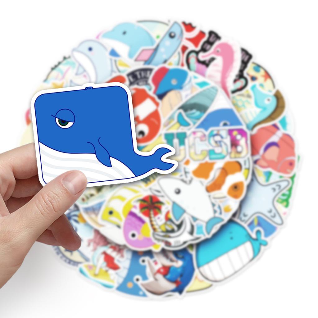 50 Cartoon Marine Doodle Creative Laptop Scooter Car Decoration Stickers