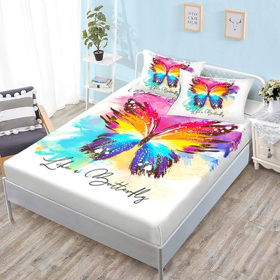 Three-Piece Mattress, Bedspread, Butterfly Animal Rainbow Mattress, Protective Cover.