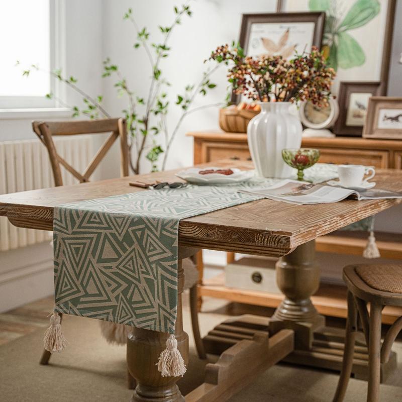Nordic Simple Geometric Table Flag Fringe Living Room Dining Flag Long Strip Polyester Cotton Jacquard Decorative Tablecloth