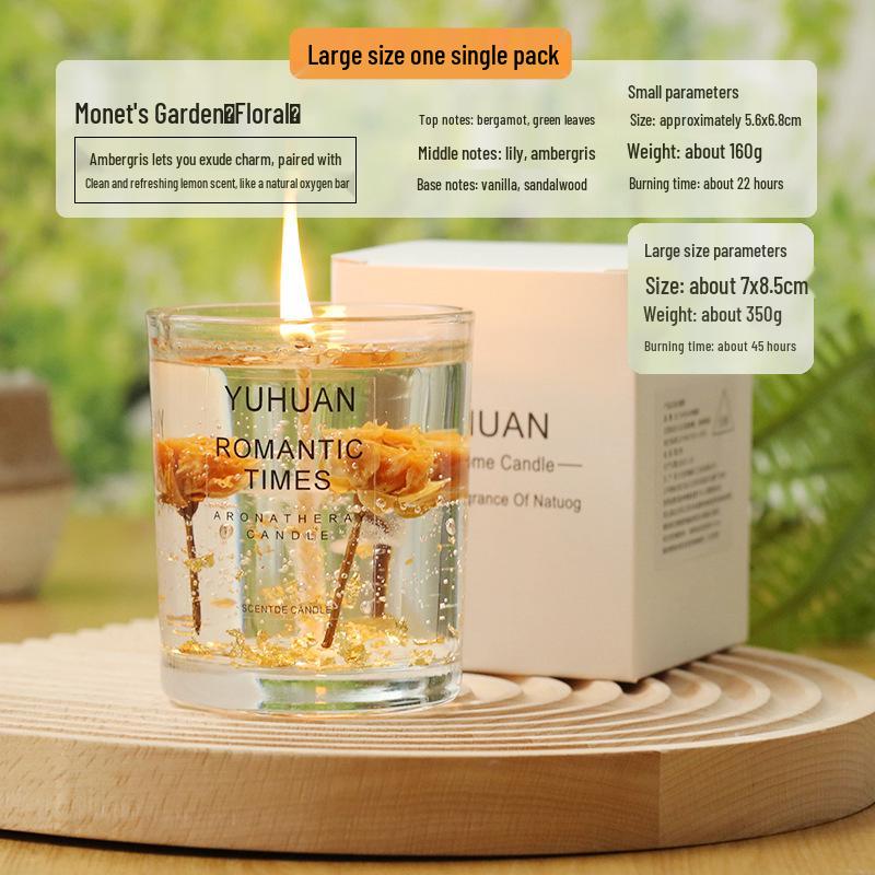 Real Flower Gold Foil Scented Soy Wax Candle - Aromatherapy Essential Oil in Glass with Floral Art Fragrance.