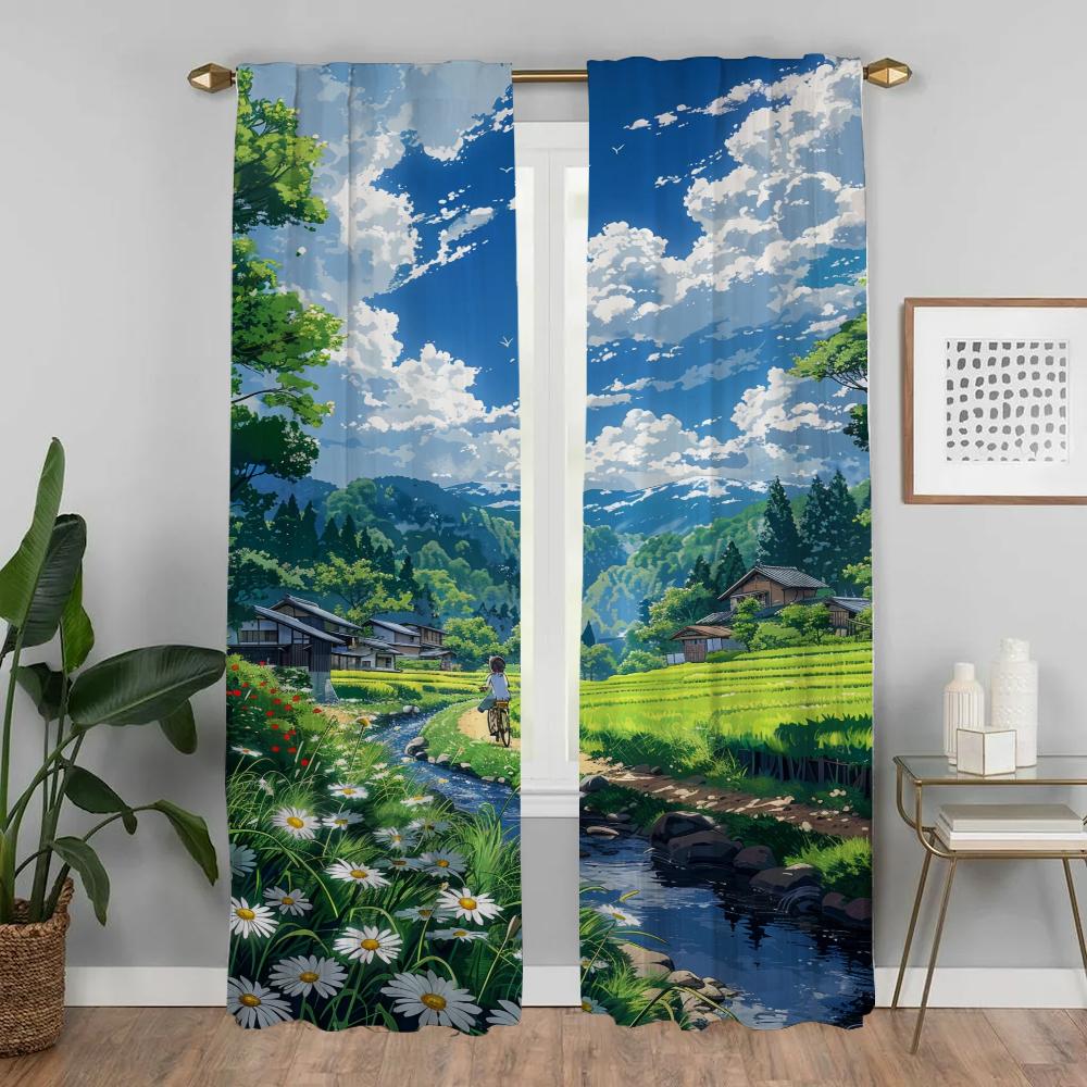 Summer Road Curtain Room Panel Partition Curtains Tulle Bedroom Shades Halloween Decoration Home Elegant Blackout Polyester Sleeping Area Window