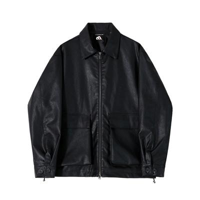 Lapel Leather Jacket Men's New Spring Loose Coat Korean Style Trendy Motorcycle Leather Jacket