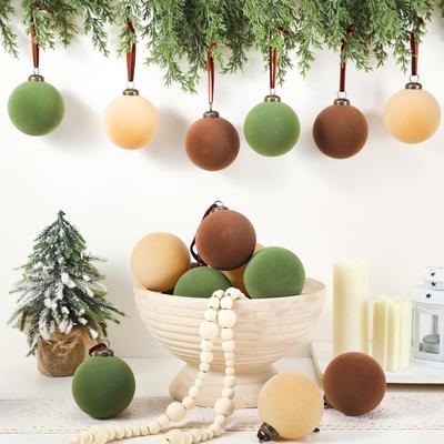 15 Pièces Ornements Boules de Noël en Velours 3,15 Pouces Boule en Plastique Floquée Décoration à Suspendre pour Arbre de Noël pour Décoration de Fête de Vacances