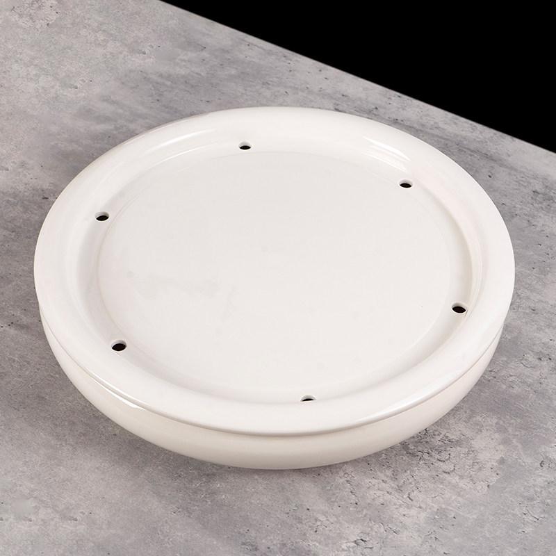 14-inch Ceramic Round Tea Tray for Gongfu Tea, with Double-Layer Water Storage