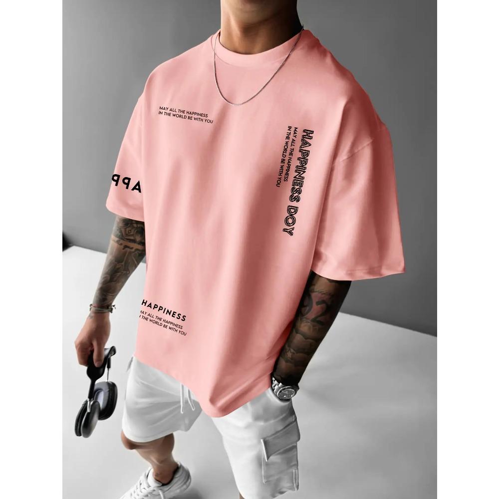 

Men s Summer Casual Street Style Letter Print T-Shirt Round Neck, Short Sleeves XS