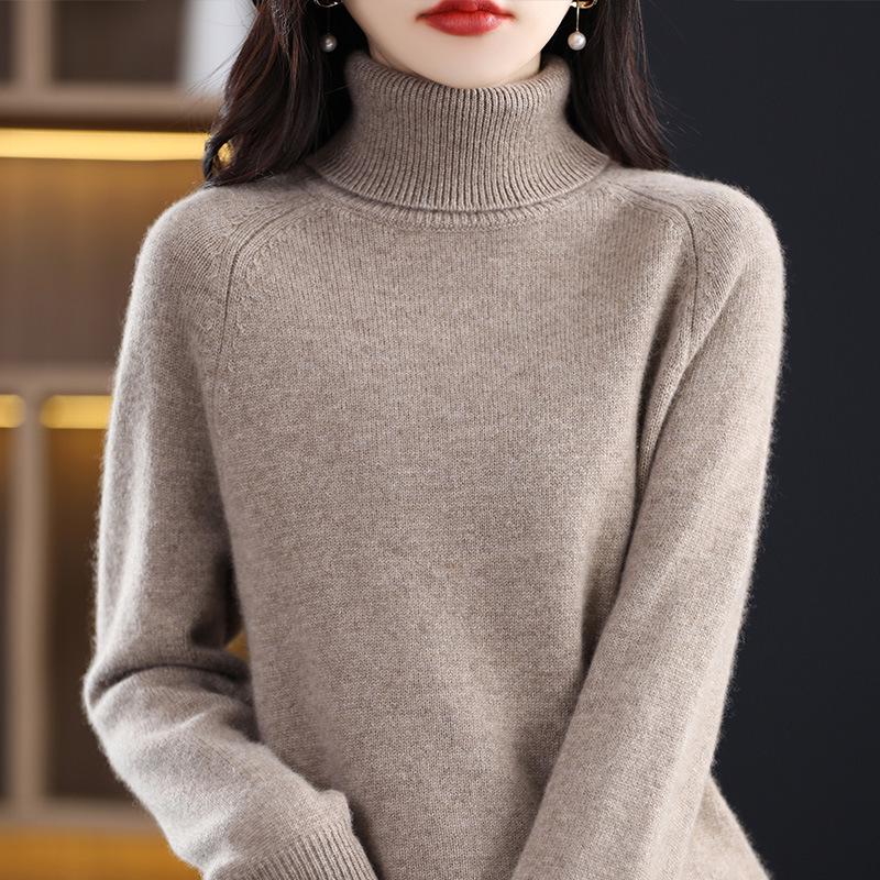 High-Neck Slimming Knit Sweater - Women's Elegant Autumn/Winter Base Layer