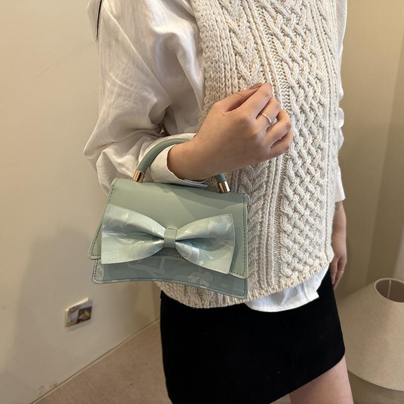 One shoulder crossbody portable texture bow women's temperament spring new simple fashion small square bag