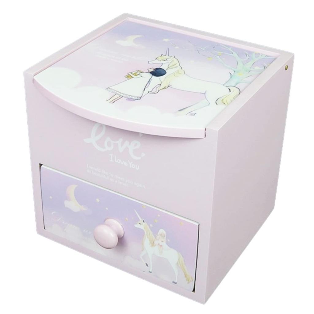 Wooden Accessory Case Jewelry Box for Girls with Mirror Toy Jewelry Box Storage Box Treasure Box Children's (Small Unicorn)