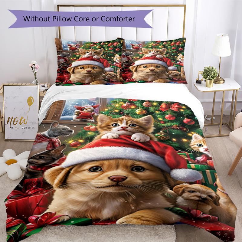 3pcs Christmas Dog Bedding Set Duvet Cover Closure Includes 1 Duvet Cover & 2 Pillowcases, Soft and Comfortable for All Seasons.