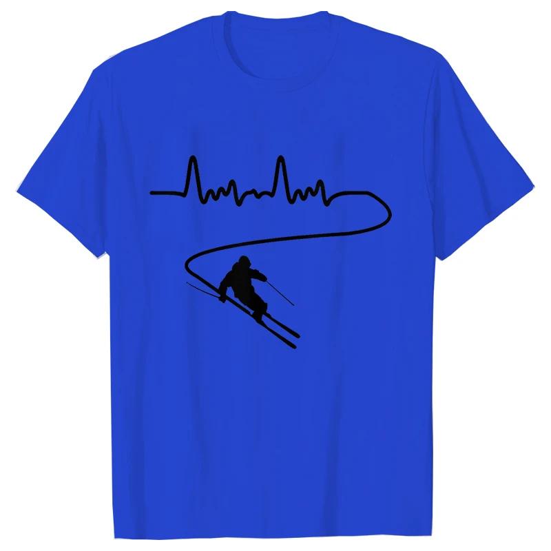 Men's Clothing Ski Skiing Heartbeat Snowboard Shirts Fashion Graphic Short Sleeve Tee O-Neck Harajuku Men Oversized T-shirt