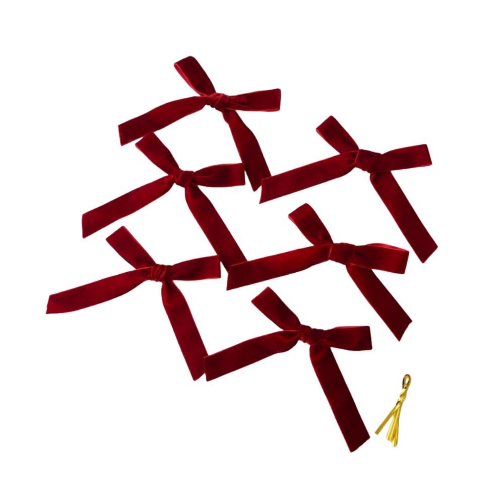 6pcs New Velvet Xmas Tree Ribbon Merry Christmas 2.5/3.8cm Hanging Pendant Red Green Brown Wreath Ribbon Decor Party Decor