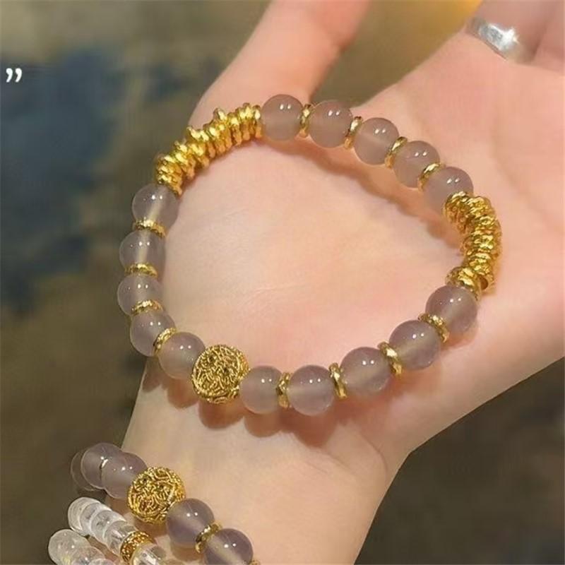 Natural Gray Agate Two-Circle Bracelet, Fashionable Pumpkin Versatile Temperament Bracelet, Amethyst Old Mountain Sandalwood New Chinese Style
