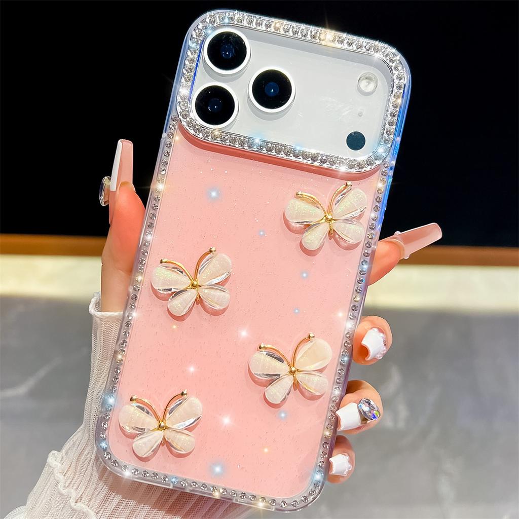 Handmade Sparkly Diamond Glass Butterfly IMD Phone Case, Compatible with iPhone 13,iPhone 14,iPhone 15,iPhone 16,iPhone 17 Series