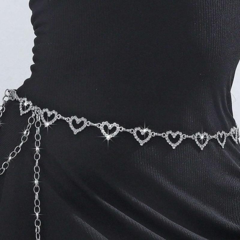 Trendy Heart Rhinestone Waist Chain Adjustable Female Belts Classy Love Themed Metal Dress Denim Belt Ornaments