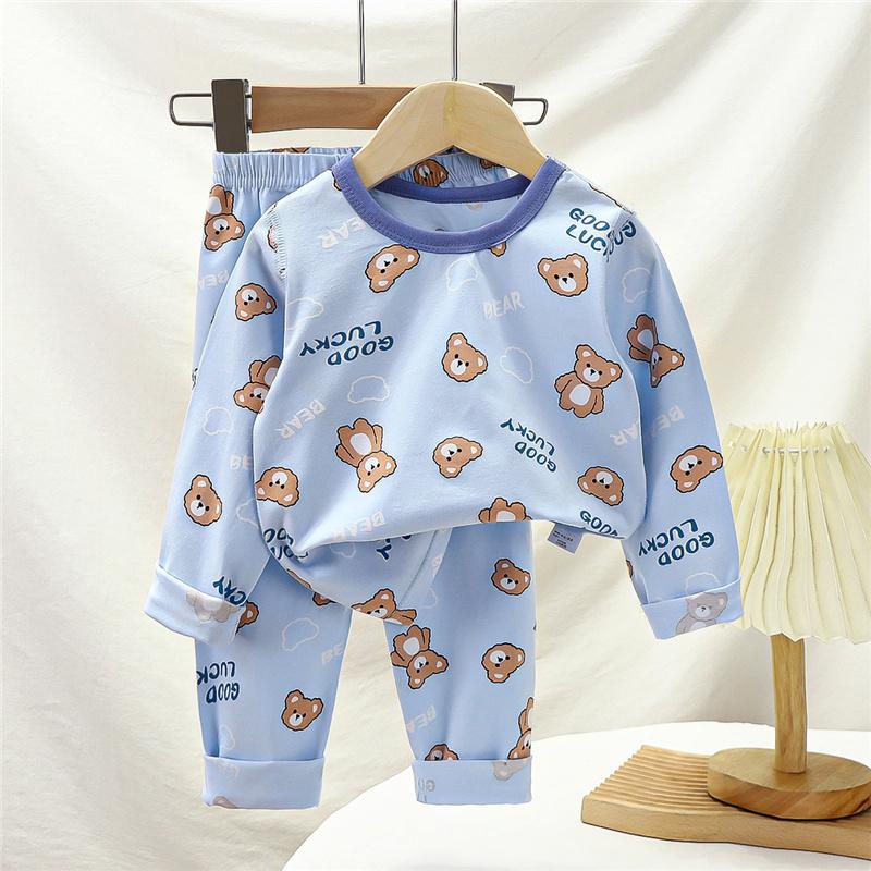 Kids Underwear Set Cotton Thermal Pajamas Boys Girls Stretchy LYCRA Long Sleeve Top Pants Homewear Sleepwear