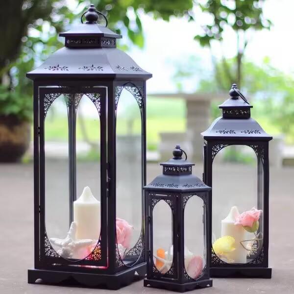 European Wrought Iron Glass Lantern: Retro Wedding Candlestick Ornaments for Floor Décor
