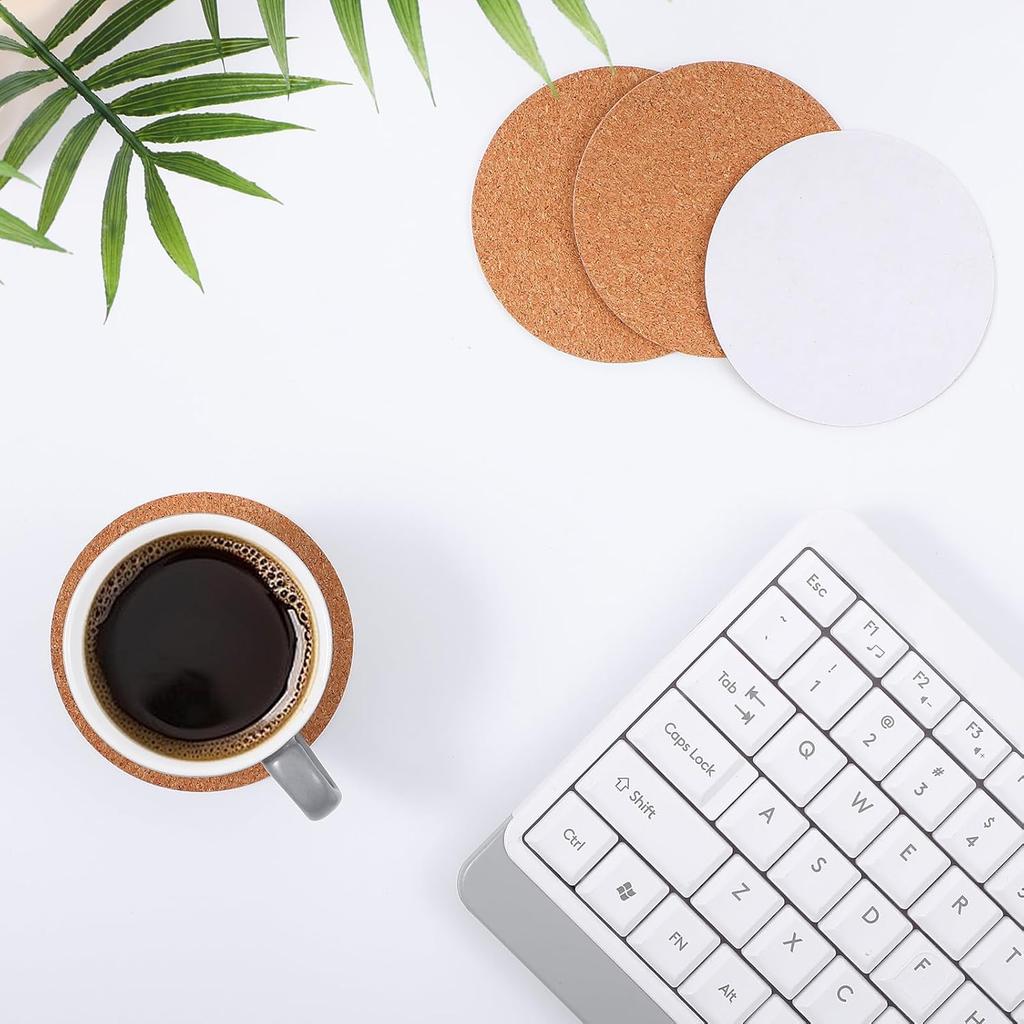 24 Pack Round Cork Coaster, Self-Adhesive Corks Coasters Wooden Thick Drink Coasters Cork Mat for Kitchen Restaurant Home Bar Cafe Wedding Supplies
