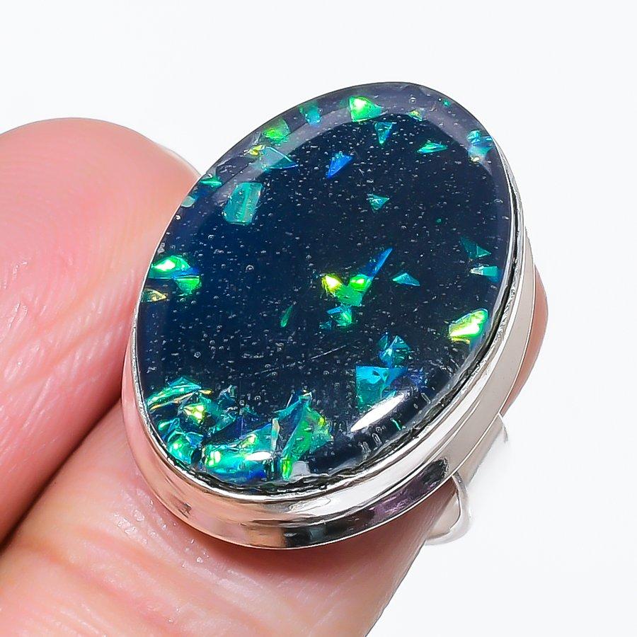 

Natural Blue Triplet Opal Gemstone 925 Sterling Silver Jewelry Ring Size 7 t1l45