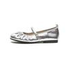 Augustine silver Mary Jane shoes women's 2025 summer new soft-soled pleated small leather shoes low-heeled light-mouth single shoes