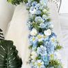 Uflower 200cm Atficial Blue Flower Row Runner Elegant Artificial Center Stage Background for Wedding Party Home Decoration