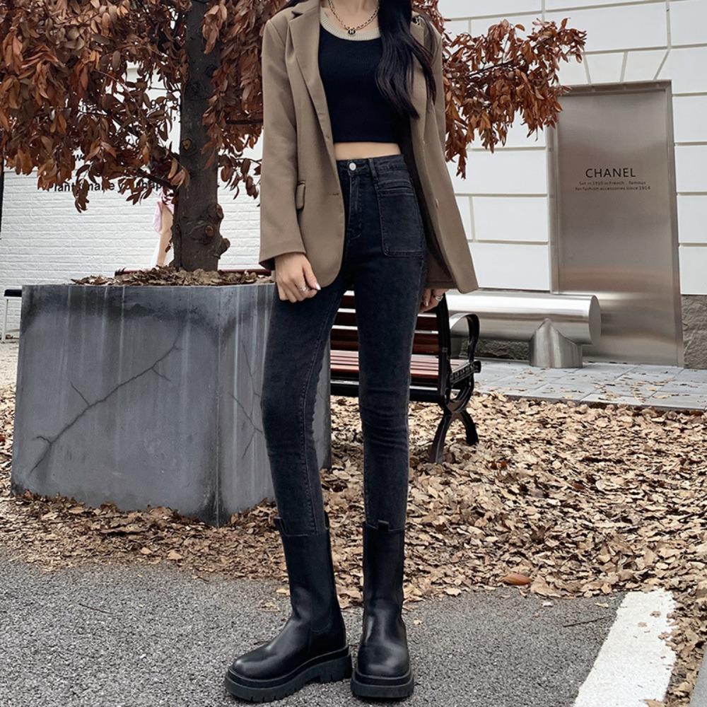Women's High Waist Skinny Denim Jeans Slim Fit Stretch Pencil Pants Vintage Washed Denim Pants For Daily Casual Fall Winter Outfits
