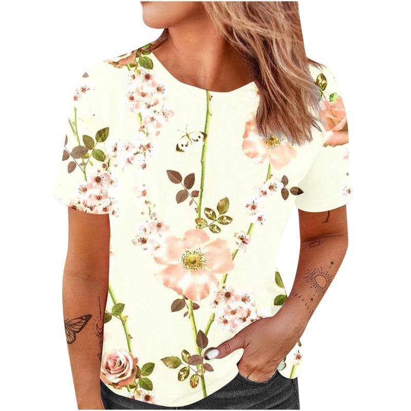 

Новые футболки с 3D-принтом цветов Женские Летние Повседневные Футболки с коротким рукавом и круглым вырезом Футболки Харадзюку Y2k Топы Женская одежда 6XL