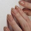 Wearable Almond Nails with French Gold Edge - Short Manicure Style
