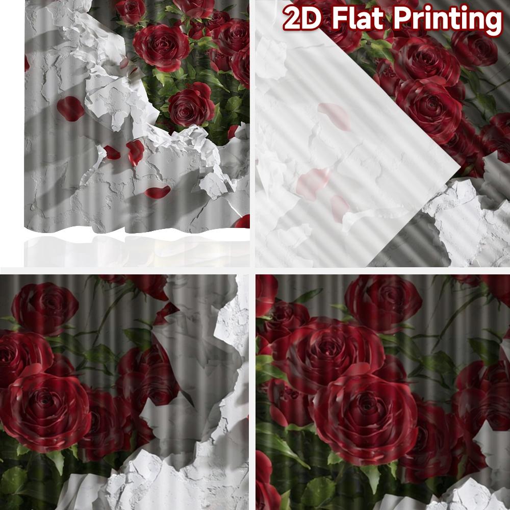 2D flat printing 2pcs Curtain Curtain Valentine's Heart with Roses Digital Printed Polyester Drapes Holiday Decorations Perfect