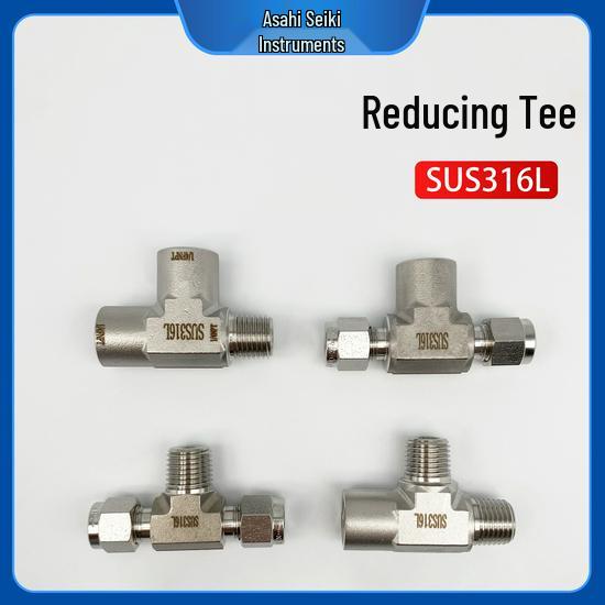 

316 Stainless Steel Pressure Gauge Reducing Tee, 1/4 NPT Female to Compression Fitting 1/4NPT Male Tee