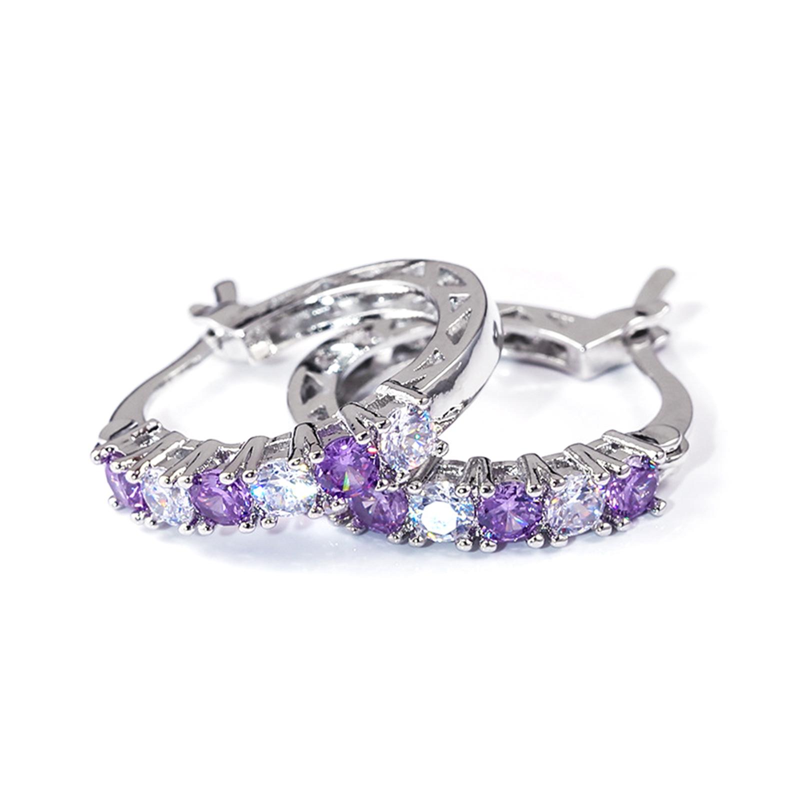 

Стильные серьги-пусеты с кубическим цирконием, модные медные серьги, ювелирные изделия с яркой циркониевой отделкой фиолетовый