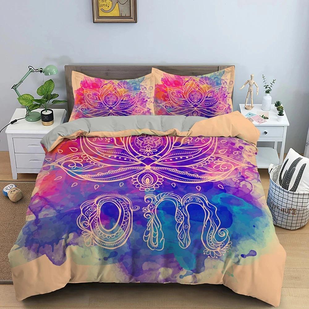 Boho Mandala Colorful Design God Ganesha Queen Bedding Set King Duvet Cover Sets Pillowcase Indian Symbol Quilt Cover Full Size
