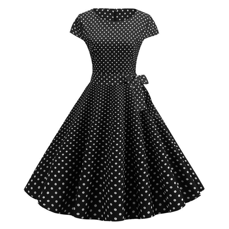 2024 Trendy Retro Round Neck Summer Dress with Short Sleeves and Flowy Print